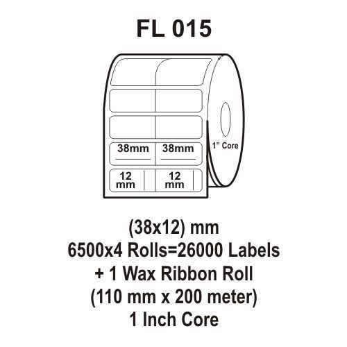 Flexi Labels Fl-015 (38x12mm, 6500x 4 Rolls+ 1 Wax Ribbon Roll)