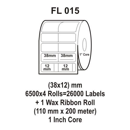 Flexi Labels FL-015 (38X12mm, 6500X 4 Rolls+ 1 Wax Ribbon Roll)