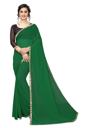 Georgette Printed Saree - Georgette Material, Color Variants: Green, Yellow, Red, Blue, Purple | Style: Bollywood, Suitable for All Seasons