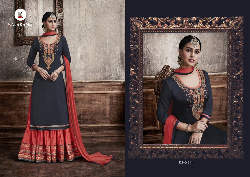 Navy Blue And Red Salwar Suit Collection