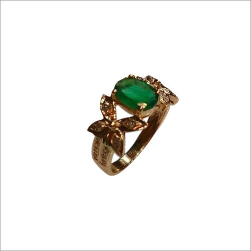 Designer Emerald Gold Ring - Round Shape, Green Emerald Stone | Elegant Jewelry with Exquisite Gold Finish