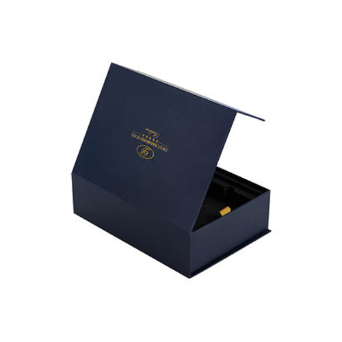 Cardboard Gift Box - Custom Sizes Navy Blue, Gold Engraving | Elegant Finish, Attached Lid, Non-Toxic