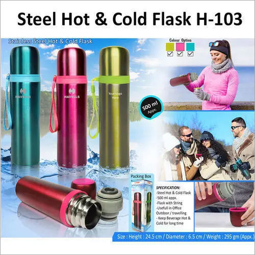 Flask - Stainless Steel, 500ml, Pink, 24.5cm | Leak-Proof Lid, Keeps Drinks Hot and Cold, Portable