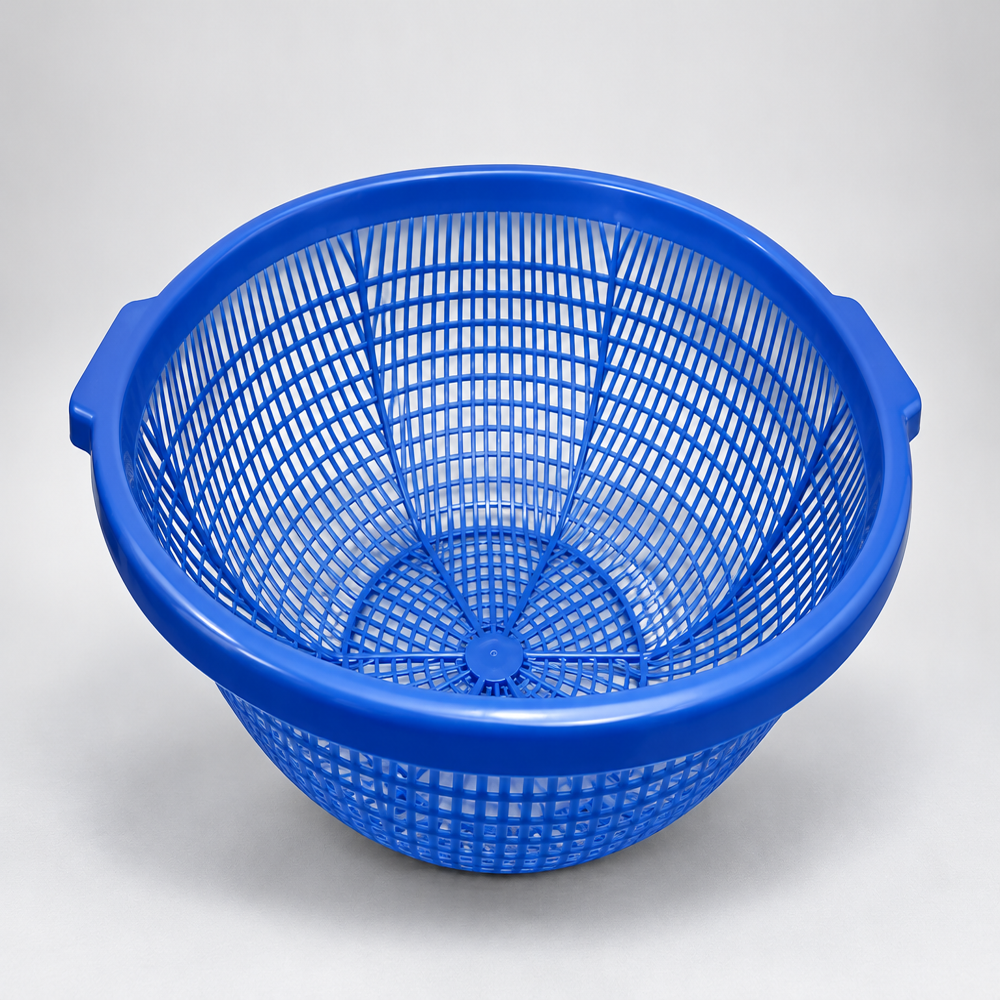 Plastic Storage Basket - Food Grade Plastic, Various Sizes, Blue Color | Elegant Round Design with Rigid Mesh Pattern and Easy-Carry Handles