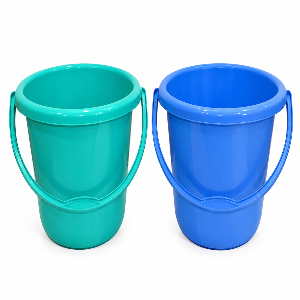 Plastic Bathroom Bucket - Polypropylene, Various Sizes | Rigid Build, Leak-Proof, Lightweight, Elegant Design, Available in Blue & Green