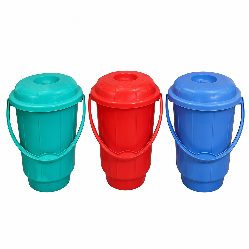 Plastic Bucket Set - Polypropylene Material, Various Sizes | Rigid, Crack & Leak Resistant, Vibrant Colors, Elegant Design