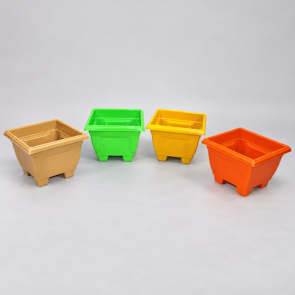 Plastic Square Planters - Rigid Plastic, Various Sizes | Vibrant Yellow, Green, and Orange Colors