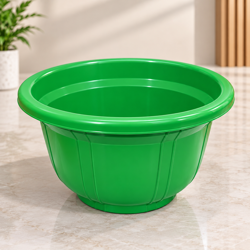 Plastic Plain Tub - Rigid Compression Molded Plastic, Various Sizes, Green Color - Lightweight, Easy-to-Clean, Versatile Storage Solution with Sturdy Handles
