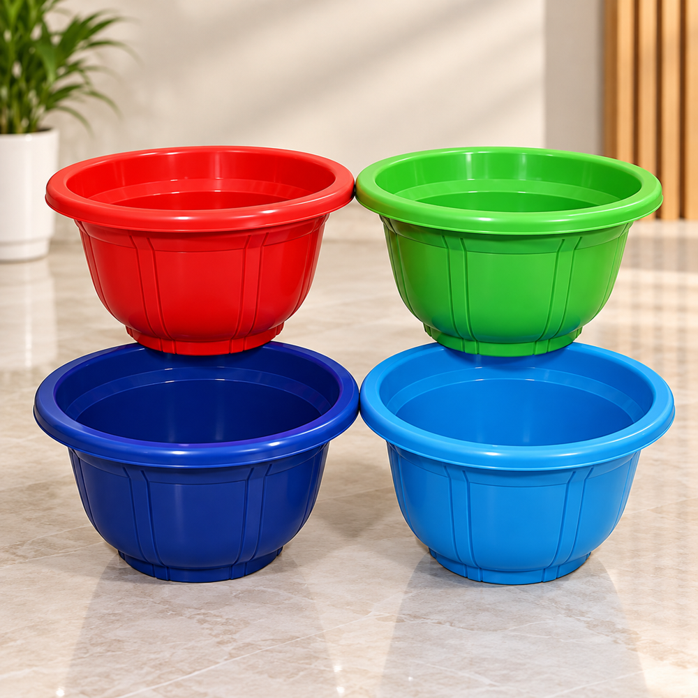 Plastic Round Tub - Rigid Plastic, Various Sizes, Available in Red, Sky Blue, Green, Blue | Ideal for Versatile Storage and Organization