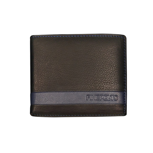 Mens Designer Bi Fold Leather Wallet - 100% Genuine Goat Leather, 11.5 x 9.6 x 2.2 cm, Black & Blue | RFID Blocking, Good Storage Capacity, Gift Boxed