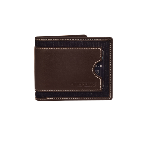 Slim Fit Men Wallet - 11 x 9.2 x 2.3 cm, Dark Brown Goat Leather & Denim | RFID Blocking, 6 Card Slots, 2 Cash Compartments, Gift Boxed