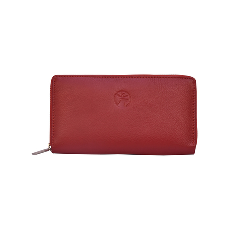 Ladies Round Zipper Wallet - Genuine Leather, 20x11x2.6 cm | RFID Protected, Multi-Compartment Design, Lightweight, Durable, Ideal Gift