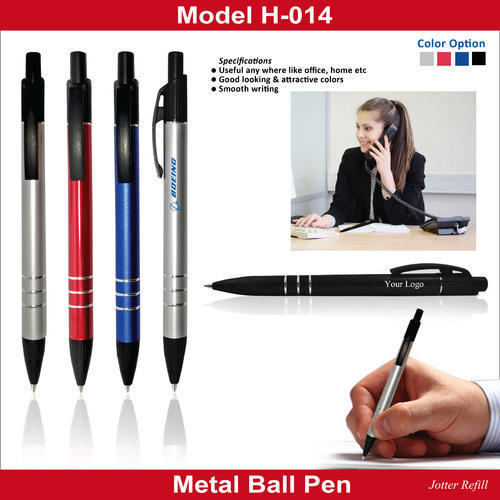 Metal Ball Pen - Metal, 14cm, Blue/Black Ink | Smooth Writing, Durable, Rubberized Grip