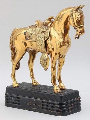 Metal Gold Gilt Western Horse Sculpture With Saddle