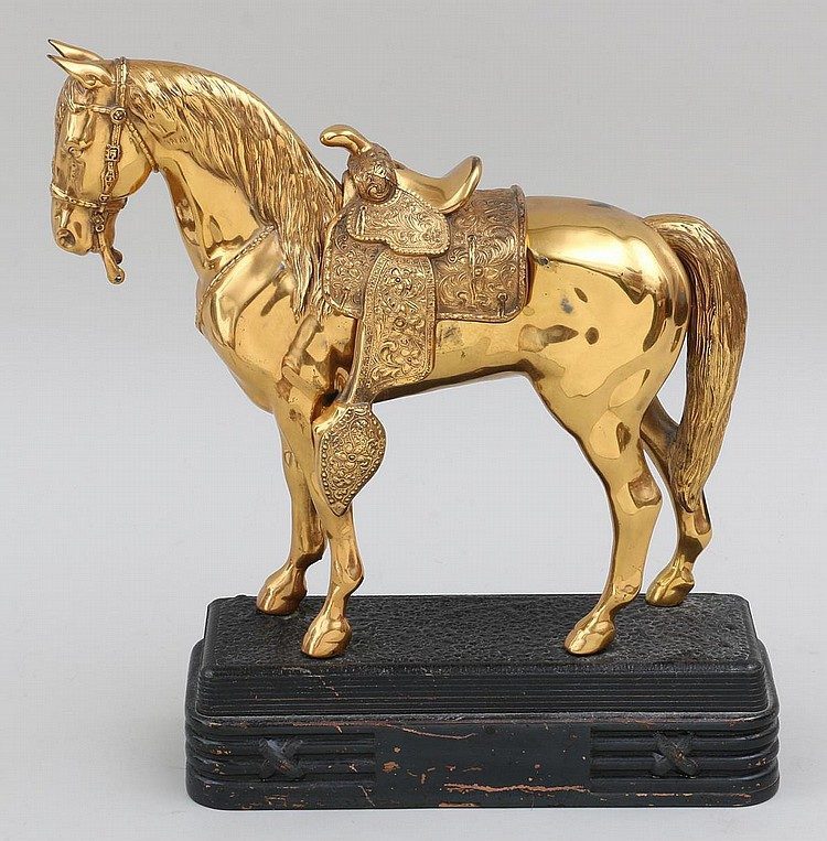 Gold Gilt Western Horse Sculpture with Saddle