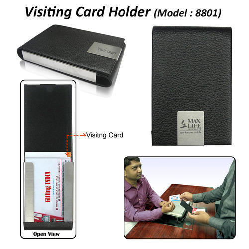 Visiting Card Holder - Leather & Metal, 9x6x1 cm | Matte Black Finish, Compact Design, 20 Card Capacity, Durable Material, Professional Look