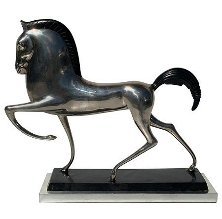 Style Silvered Brass Etruscan Horse Sculpture