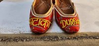 Leather Red Punjabi Jutti For Ladies Beaded Shoes Handmade Shoes Jutti Online Jutti Shoes