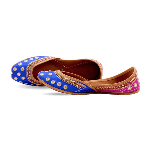 Women Leather Blue Pink Punjabi Jutti Heel Size: Flat