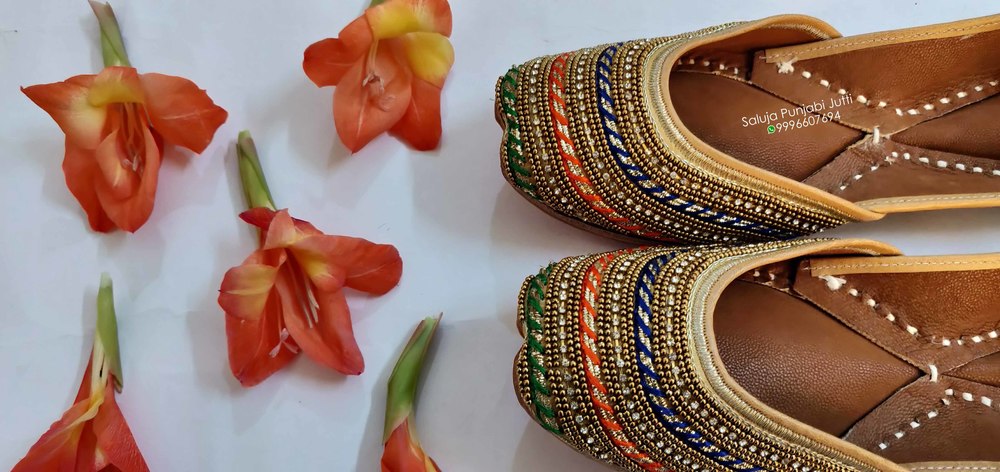 Leather Designer Blue Embroidered Punjabi Jutti India Jutti Jutti For Women