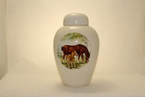 Horse Urn Metal Jar with Lid