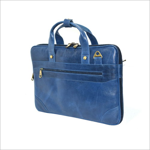 Mens Formal Office Bag - Leather, 15x11x4 Inches, Blue | Zipper Closure, Multiple Compartments, Spacious, Stylish, Elegant, Gift-Ready Packaging