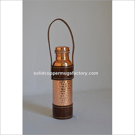 Copper Water Bottle With Leather Handle By METAL MARQUE