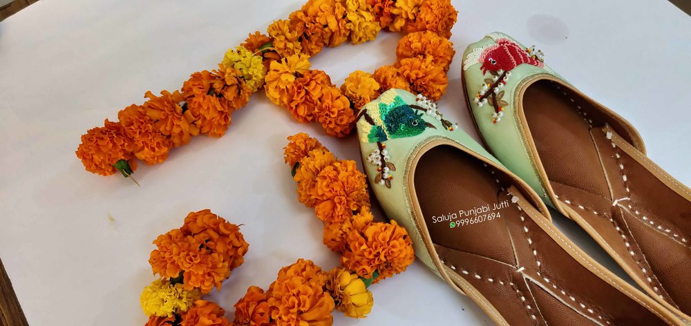 Handcrafted Pure Leather Juttis - Green Color, All Sizes Available with Custom Design Options, Extra Padding for Comfort