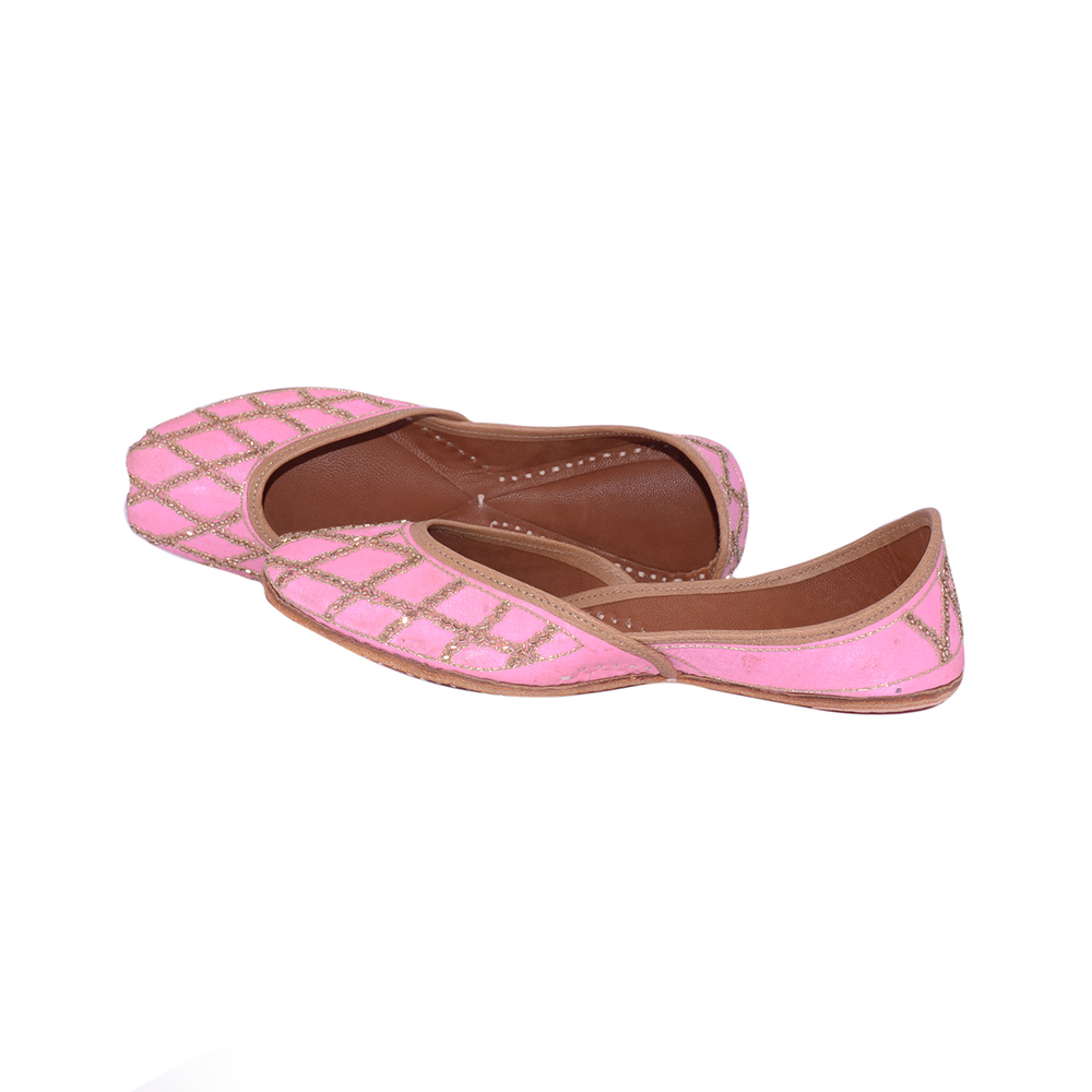 Pink Leather Punjabi Jutti - Handcrafted with Extra Padding | Comfortable Flat Shoes for All Seasons Sizes 5-10.5 USA Custom Designs Available
