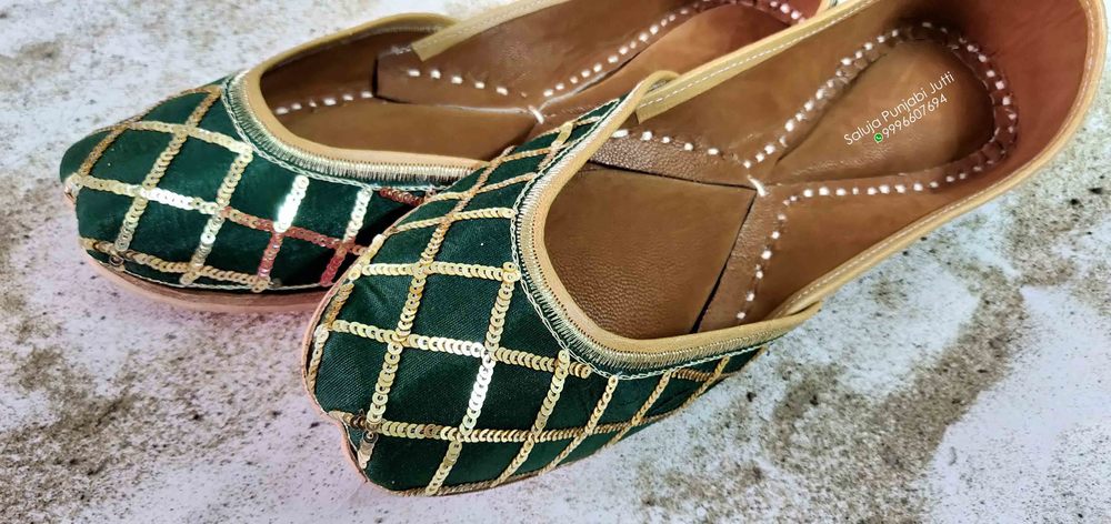 Designer Leather Punjabi Jutti - Handcrafted Dark Green, Available in All Sizes with Extra Padding for Comfort