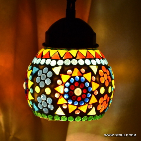 Multicolor Antique Glass Wall Hanging Lamp