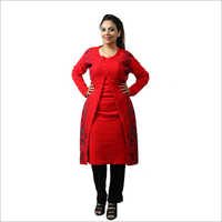 Woolen Kurti - Long Sleeve, Round Neck , Solid Red Design With Easy Wash And Durable Stitching