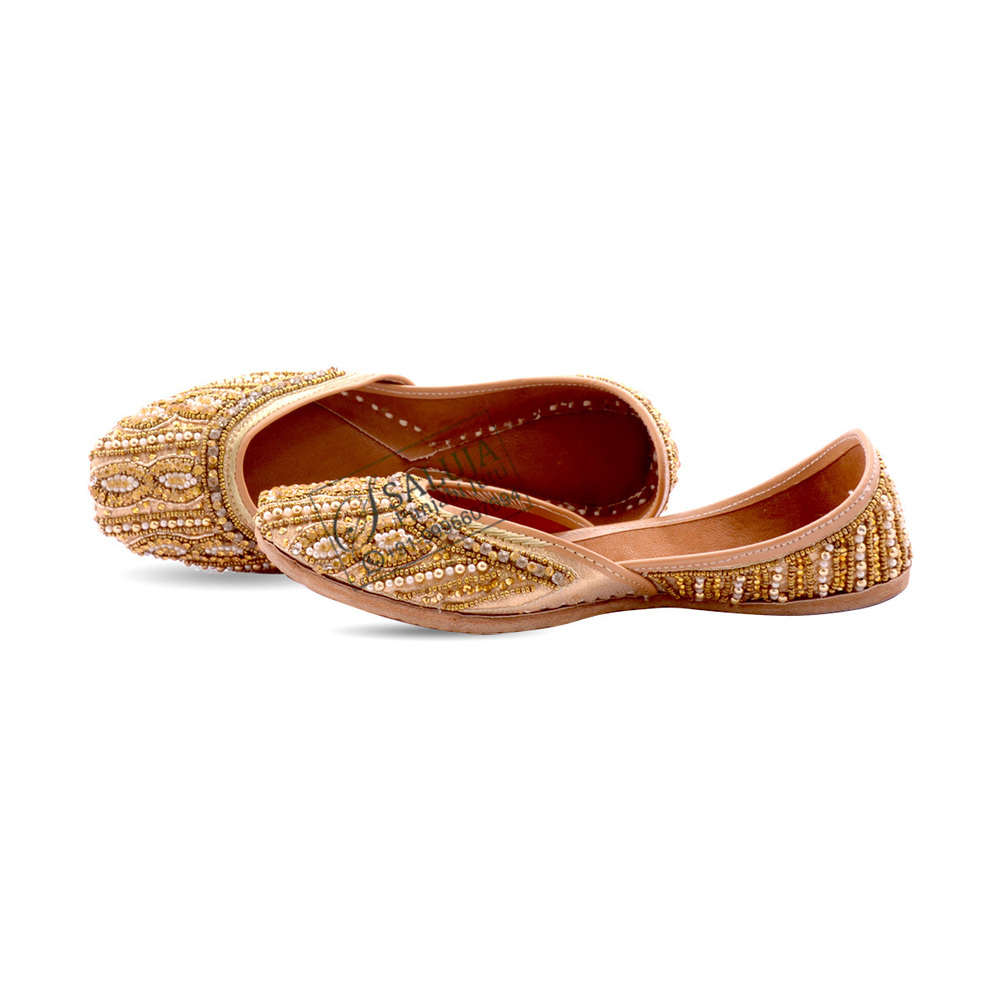 Designer Peach Partywear Punjabi Jutti For Woman Heel Size: Flat