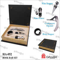 Cocktail Bar Set - Stainless Steel & Wood, Standard Size, Matte Black Box With Glossy Silver Accessories | Includes Wine Stopper, Pourer & Corkscrew Opener