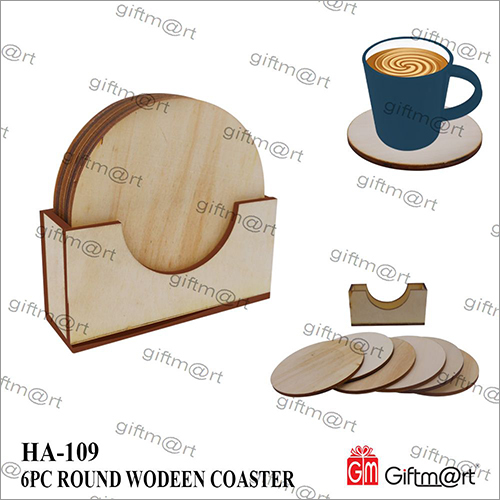 6 Piece Round Wooden Coaster