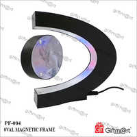 Oval Magnetic Photo Frame - Iron Material, Rectangular Shape, Polished Black Finish | 360-degree Magnetic Levitation, Colorful Led Decoration Light, Ideal Gift For Any Occasion