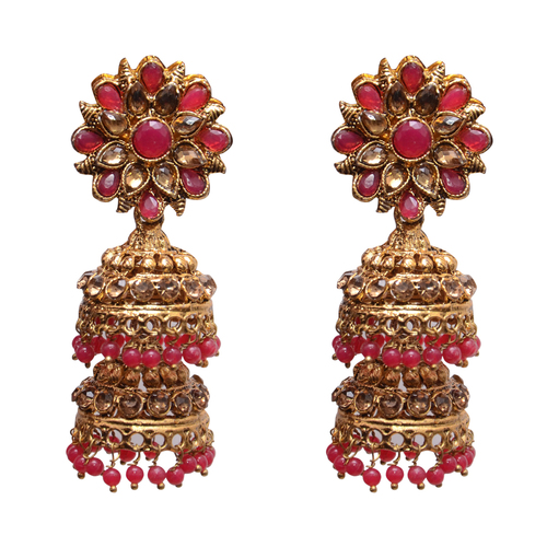 Red Metal Jhumki Earring Gender: Women