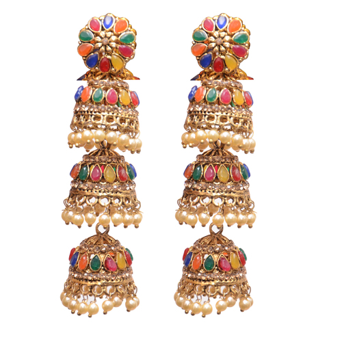 Yellow Metal Jhumki Earrings