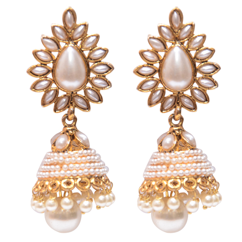 White Beaded Jhumki Earrings