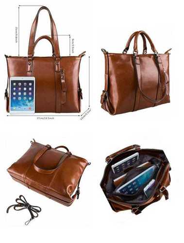 Leather Bag - Leather Material, Brown Color | Zipper Closure, Stylish Handle Design for Women
