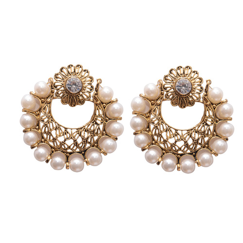 White Metal Hoop with Beads Earrings