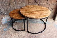 Handmade Industrial Iron Wooden Round Coffee Table