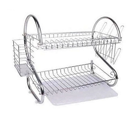 Stainless Steel 2 Tier Dish Rack Silver