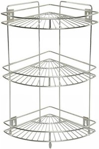 Stainless Steel Kitchen Corner Rack - Strong And Durable Silver Design | Eco-friendly, Rust Proof, Space-saving Utility For Toiletries And Utensils