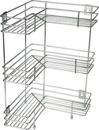 3 Layer L-Shape kitchen & Bathroom Rack Steel Kitchen Rack Silver