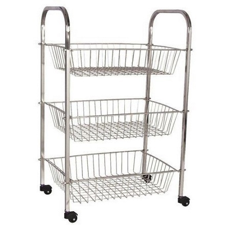 Silver Stainless Steel Kitchen Trolley No Assembly Required