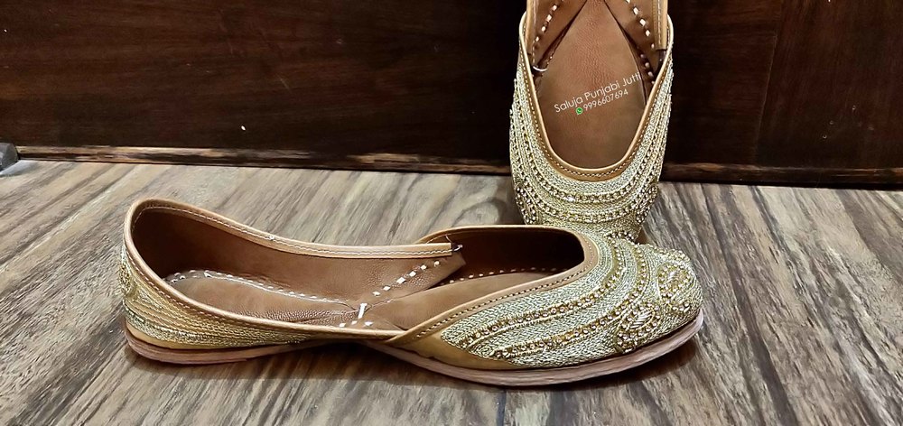 Gold Punjabi Jutti For Ladies Beaded Shoes Handmade Shoes Jutti Online Jutti Shoes