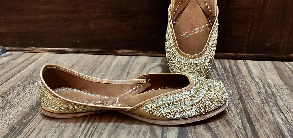 Leather Gold Punjabi Jutti For Ladies Beaded Shoes Handmade Shoes Jutti Online Jutti Shoes