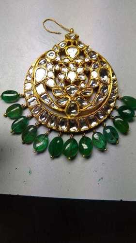 Real Gold Kundan Diamond Polki And Emerald Maang Tika