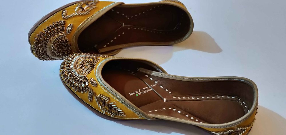 Leather Yellow Punjabi Jutti For Ladies Beaded Shoes Handmade Jutti Online Jutti Shoes Jutti Manufacturer